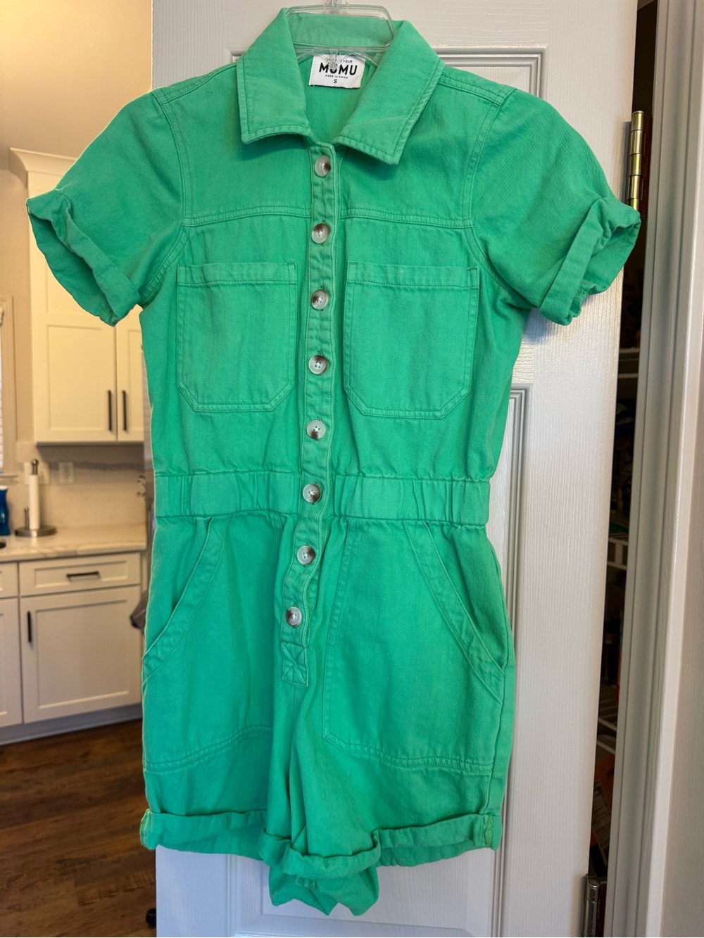 Show Me Your MuMu Bright Green Short-Sleeve Button Romper